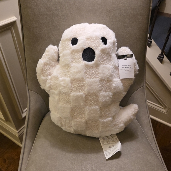 Kirklands Ghost Pillow Checkered White Halloween - Picture 1 of 12
